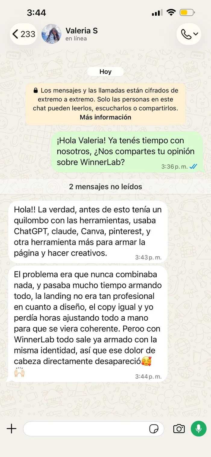 Testimonio de Valeria: con WinnerLab todo sale ya armado con la misma identidad